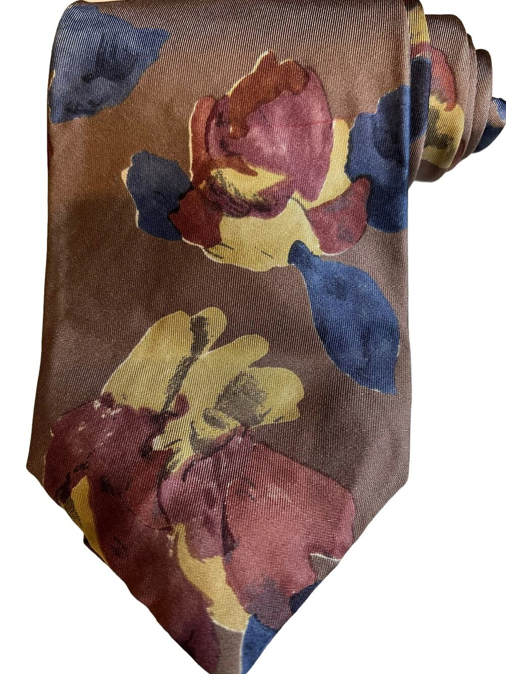 Vintage Etienne Aigner silk Floral Print Tie Taupe Dusty Rose